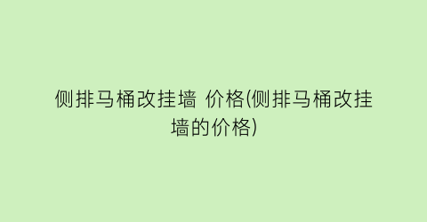 侧排马桶改挂墙 价格(侧排马桶改挂墙的价格)